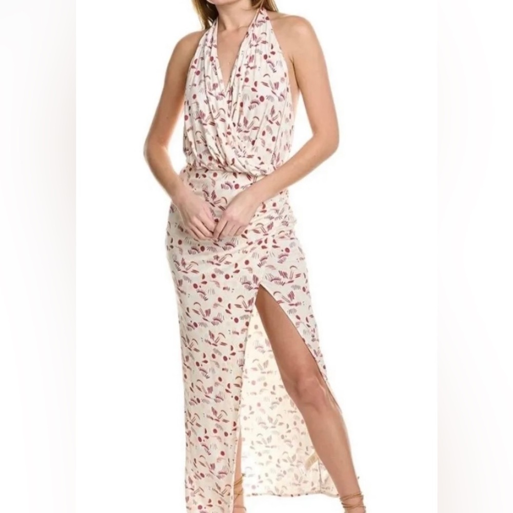 💐NWT💐Free People Daria Open Back Front Slit Maxi Dress Ivory Combo - L